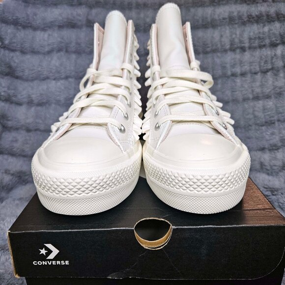 Converse Chuck Taylor All Star White Leather High Top with ruffle; Women US 8.5 - Picture 7 of 11